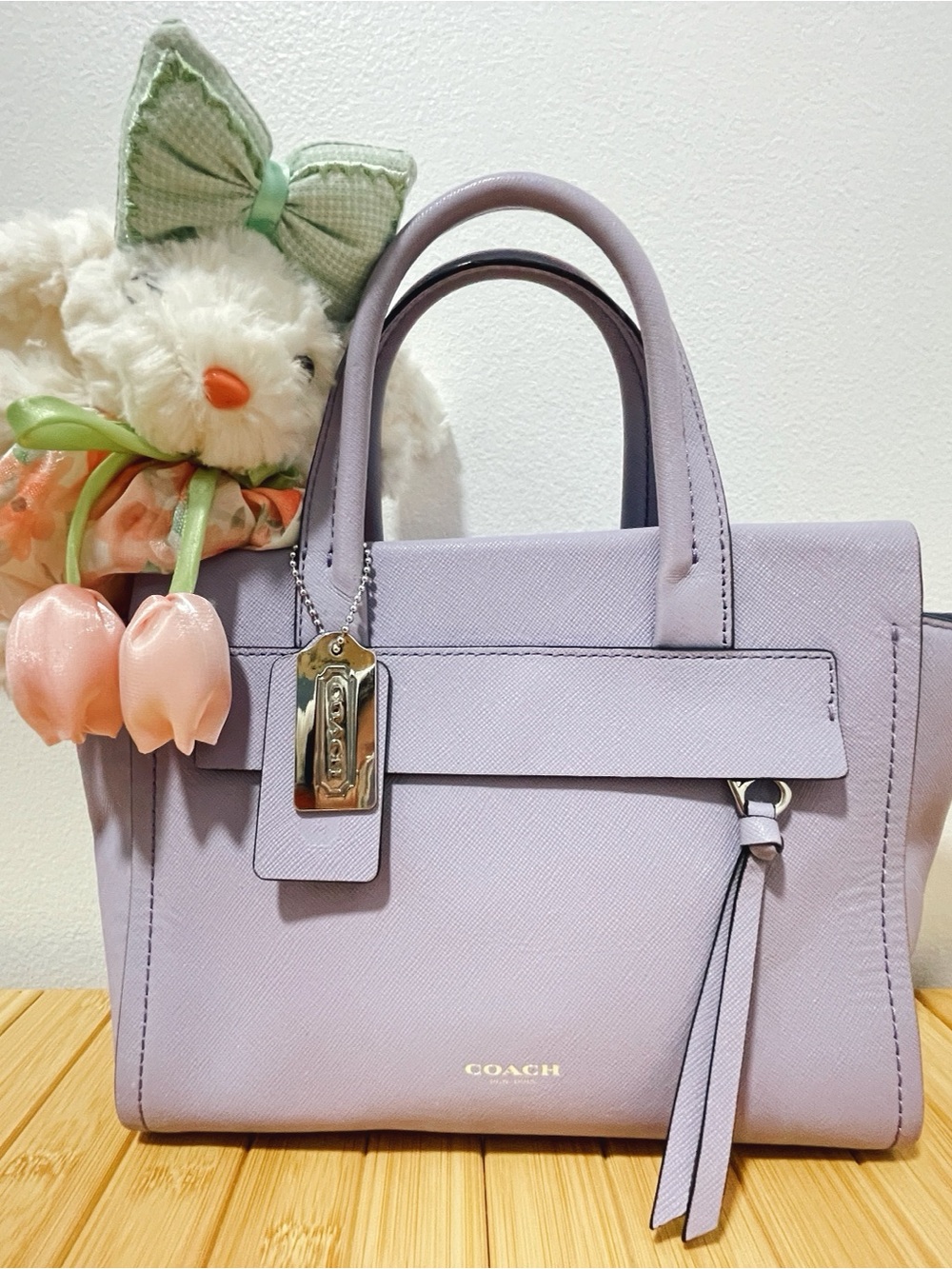 Coach Riley Carryall Mini Lilac Saffiano Leather Satchel with Charm